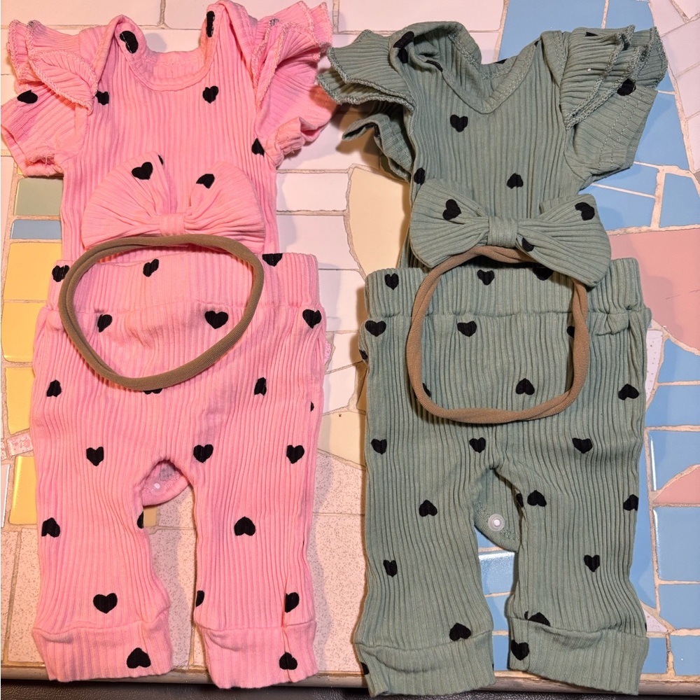 Two Charming Baby Set with Black Hearts
